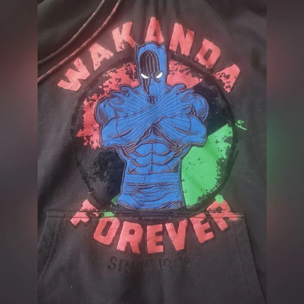 Black Panther Wakanda Forever Embroidered Hoodie Men's Size XXL PRE-OWNED